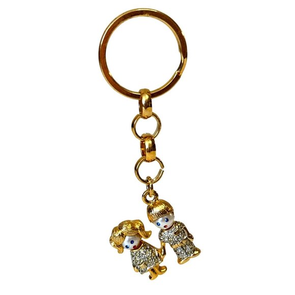 CAROLEE Rhinestone Gold Tone Boy Girl Holding Hands keychain keyholder  car keyh - Picture 3 of 5